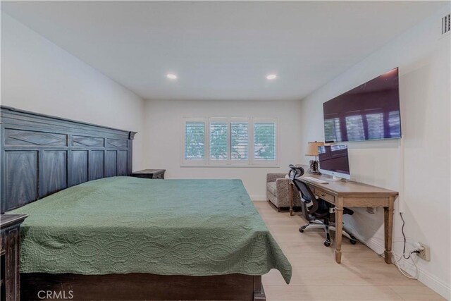 5855 Via Sonora Unit 39, Yorba Linda, CA 92887 - bedroom featuring baseboards, light wood finished floors, recessed lighting, and an office area