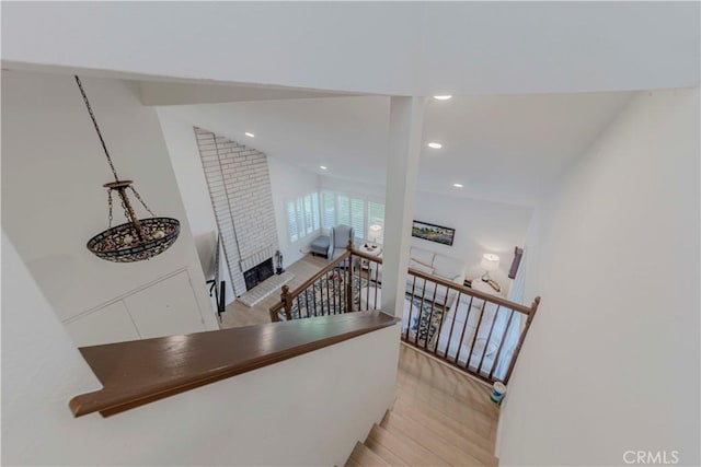 5855 Via Sonora Unit 39, Yorba Linda, CA 92887 - corridor featuring an upstairs landing, light wood finished floors, recessed lighting, and lofted ceiling