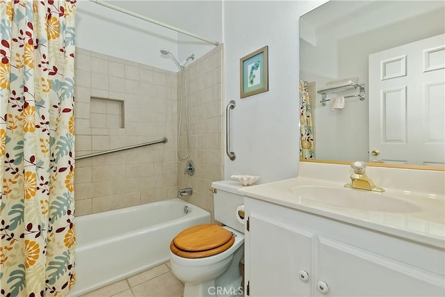 26349 Walnut Hills Dr, Lake Arrowhead, CA 92391 - bathroom featuring vanity, shower / bath combo, toilet, and tile patterned floors