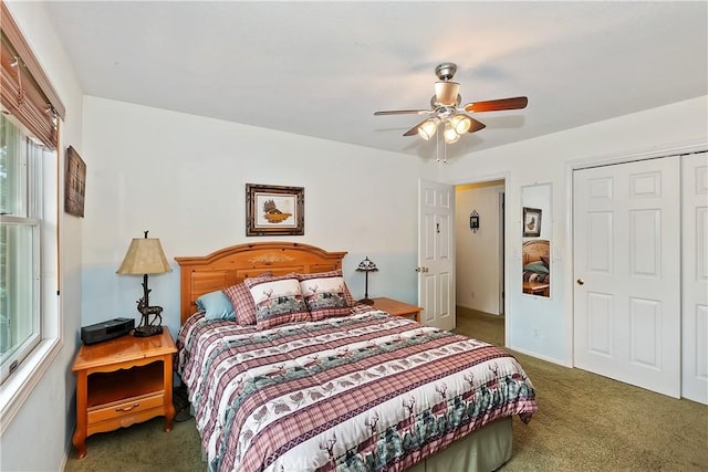 26349 Walnut Hills Dr, Lake Arrowhead, CA 92391 - carpeted bedroom with a closet, a ceiling fan, and baseboards