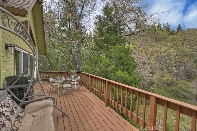 26349 Walnut Hills Dr, Lake Arrowhead, CA 92391 - wooden deck featuring outdoor dining space