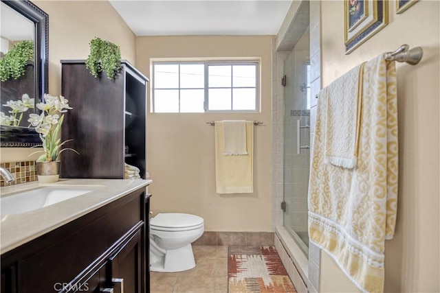 17027 Simonds St, Granada Hills, CA 91344 - full bathroom featuring toilet, a shower with shower door, vanity, and tile patterned floors
