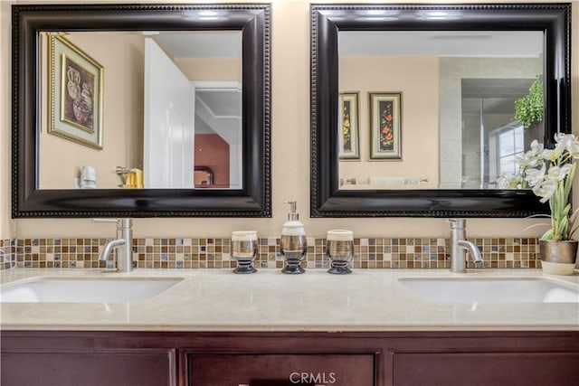 17027 Simonds St, Granada Hills, CA 91344 - bathroom with decorative backsplash and vanity