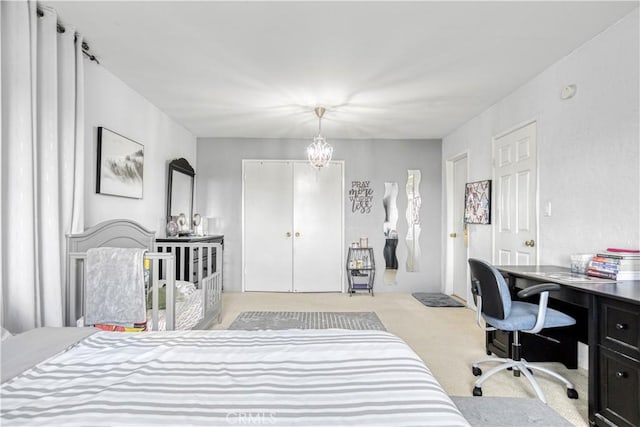 17027 Simonds St, Granada Hills, CA 91344 - carpeted bedroom with an office area and a chandelier