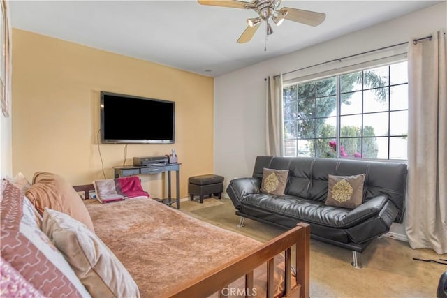 17027 Simonds St, Granada Hills, CA 91344 - living area with carpet flooring and a ceiling fan
