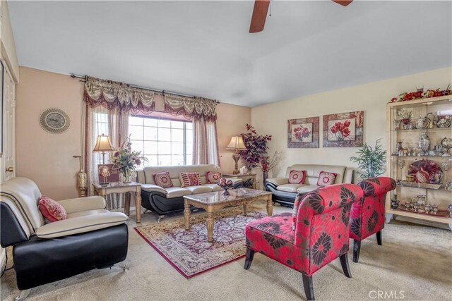 17027 Simonds St, Granada Hills, CA 91344 - carpeted living room featuring a ceiling fan