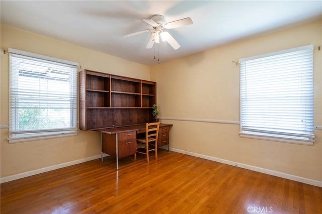 1315 S Walker Ave, San Pedro, CA 90731 - office featuring baseboards, light wood-type flooring, and ceiling fan