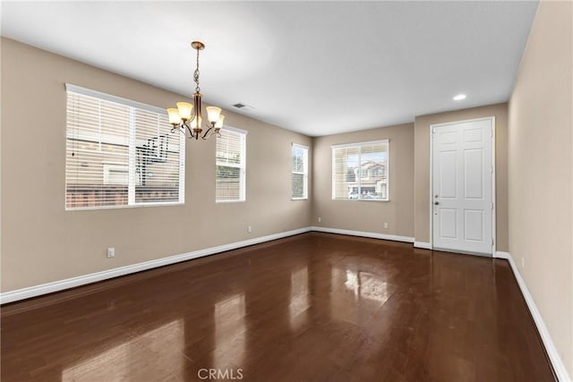 29221 Loden Cir, Menifee, CA 92584 - spare room with dark wood-style floors, baseboards, a chandelier, and recessed lighting
