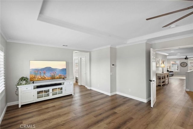 32840 Northshire Cir, Temecula, CA 92592 - living room with a ceiling fan, wood finished floors, and crown molding