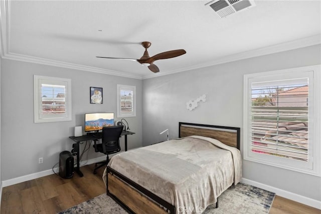 32840 Northshire Cir, Temecula, CA 92592 - bedroom featuring crown molding, wood finished floors, and a ceiling fan