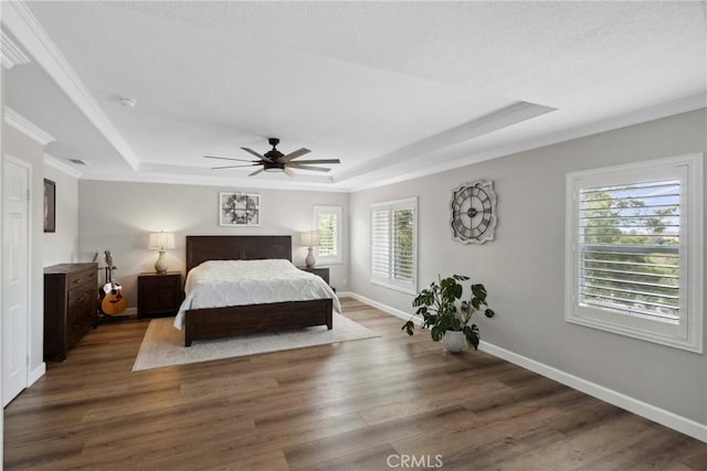 32840 Northshire Cir, Temecula, CA 92592 - bedroom with a raised ceiling, ornamental molding, wood finished floors, and a ceiling fan