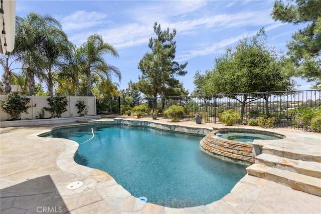 32840 Northshire Cir, Temecula, CA 92592 - view of swimming pool featuring a fenced backyard, a pool with connected hot tub, and a patio area