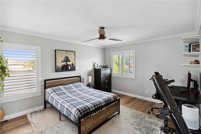 32840 Northshire Cir, Temecula, CA 92592 - bedroom with ornamental molding, wood finished floors, a desk, and a ceiling fan