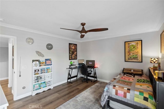 32840 Northshire Cir, Temecula, CA 92592 - bedroom featuring wood finished floors, ornamental molding, a desk, and a ceiling fan