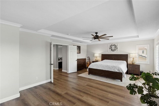 32840 Northshire Cir, Temecula, CA 92592 - bedroom with a raised ceiling, wood finished floors, ornamental molding, and ceiling fan