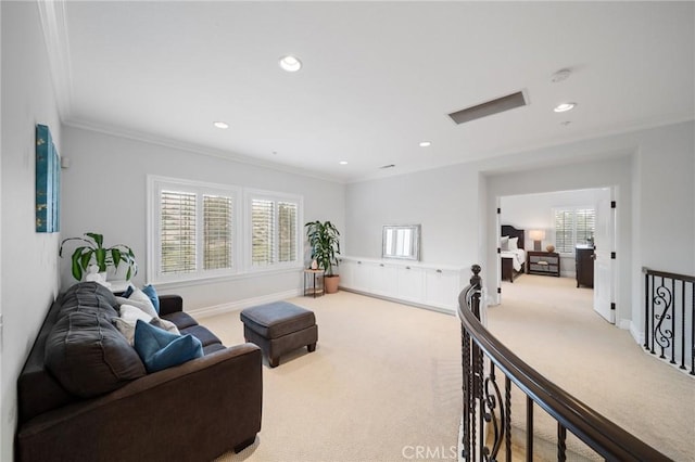 2583 N Skytop Ct, Orange, CA 92867 - carpeted living room featuring ornamental molding, plenty of natural light, and recessed lighting