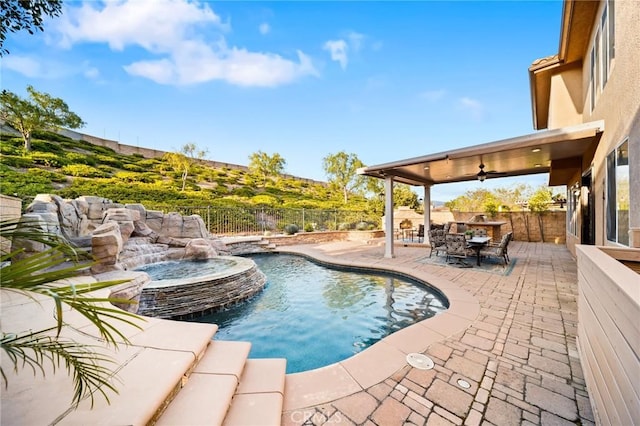 2583 N Skytop Ct, Orange, CA 92867 - view of swimming pool with a fenced backyard, a patio, a pool with connected hot tub, and outdoor dining area