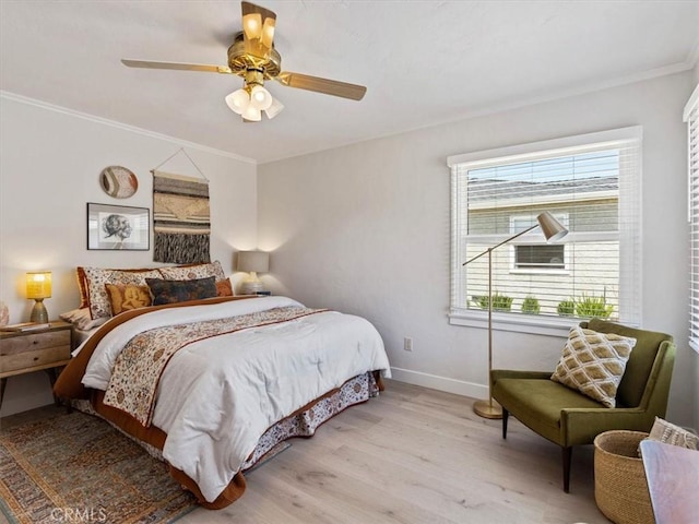 715 Bennett Ave, Arroyo Grande, CA 93420 - bedroom with light wood-style floors, baseboards, ornamental molding, and a ceiling fan
