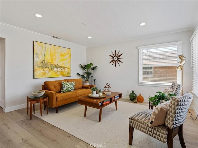 715 Bennett Ave, Arroyo Grande, CA 93420 - living area featuring light wood-style floors, ornamental molding, baseboards, and recessed lighting