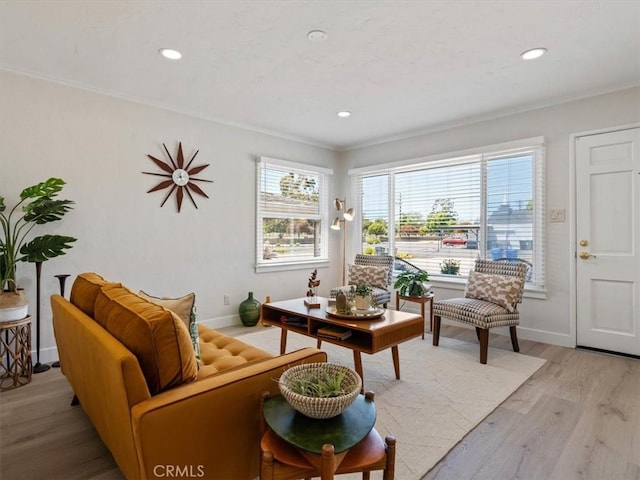 715 Bennett Ave, Arroyo Grande, CA 93420 - living area featuring ornamental molding, baseboards, light wood-style floors, and recessed lighting