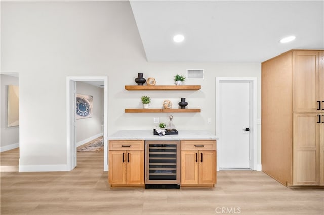 29140 Via Norte, Temecula, CA 92591 - indoor bar featuring beverage cooler, light wood-style floors, and recessed lighting