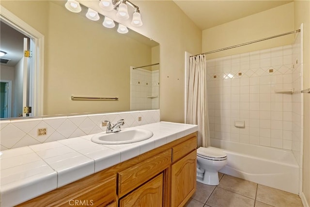 9539 Carmel Rd, Atascadero, CA 93422 - bathroom with tile patterned flooring, toilet, vanity, and shower / bath combo with shower curtain