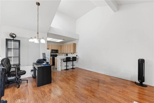 25141 La Jolla Way Unit F, Laguna Niguel, CA 92677 - office space with light wood finished floors, a chandelier, and high vaulted ceiling