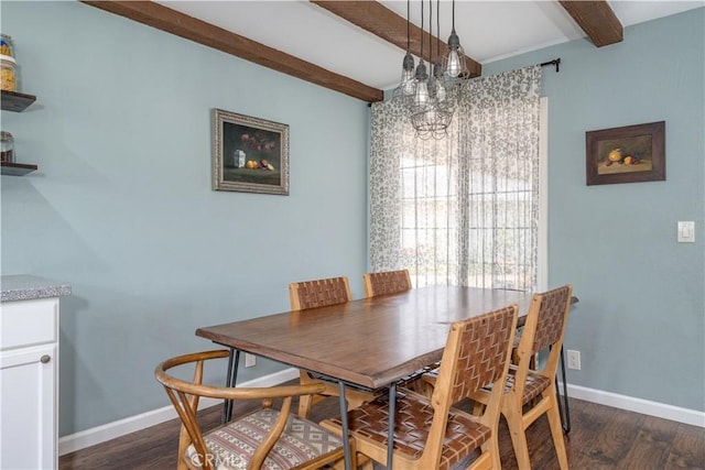 2871 Anza Ln, Costa Mesa, CA 92626 - dining area with beam ceiling, dark wood-type flooring, and baseboards