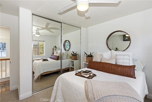 11934 Timber Mountain Ct, Rancho Cucamonga, CA 91739 - bedroom with a closet, ceiling fan, carpet flooring, and baseboards