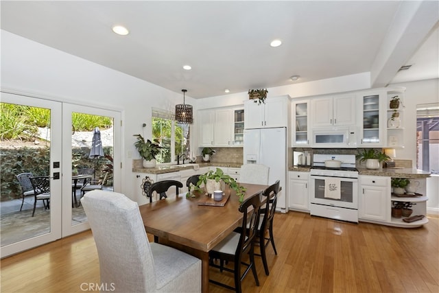 11934 Timber Mountain Ct, Rancho Cucamonga, CA 91739 - dining room with recessed lighting, light wood-style floors, and french doors