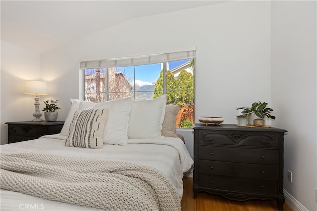 11934 Timber Mountain Ct, Rancho Cucamonga, CA 91739 - bedroom featuring lofted ceiling, wood finished floors, and baseboards