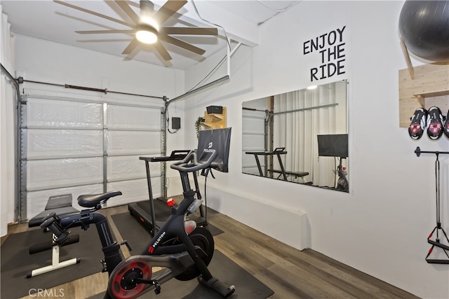 11934 Timber Mountain Ct, Rancho Cucamonga, CA 91739 - workout room with wood finished floors and ceiling fan