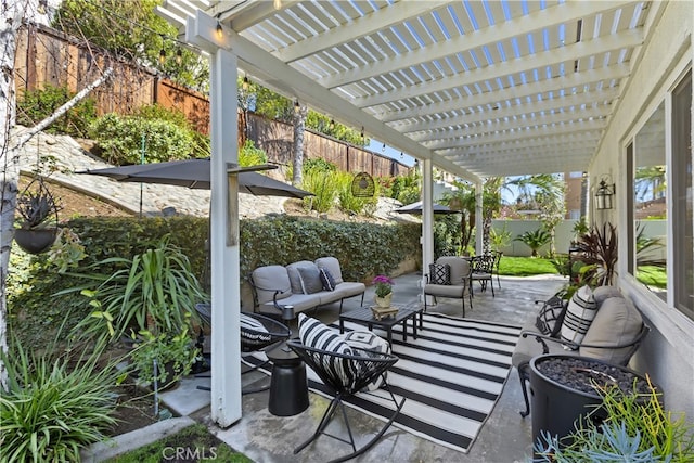 11934 Timber Mountain Ct, Rancho Cucamonga, CA 91739 - view of patio / terrace featuring a fenced backyard, a pergola, and an outdoor hangout area