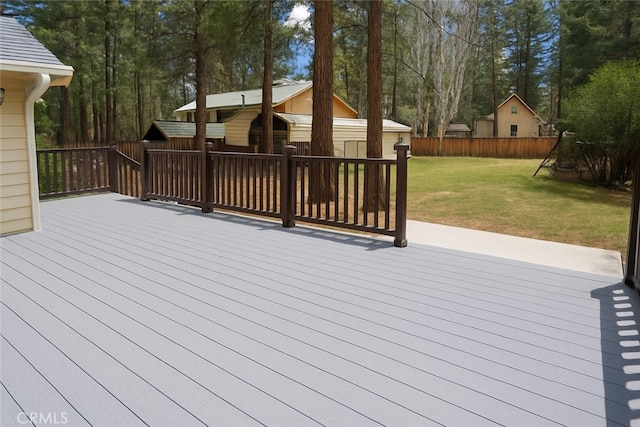 433 Conklin Rd, Big Bear Lake, CA 92315 - wooden terrace with an outbuilding and a storage shed