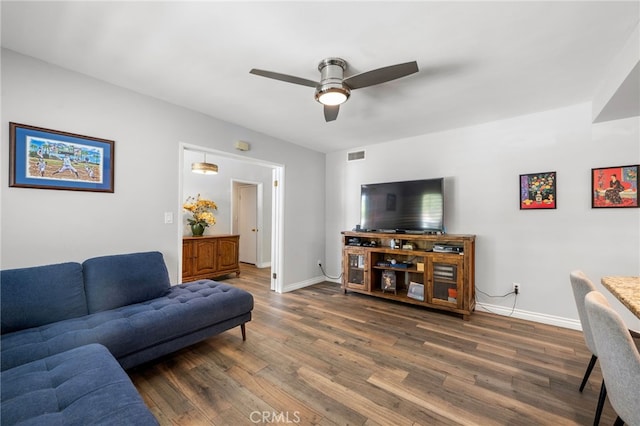 8204 Clemens Ave, West Hills, CA 91304 - living room with ceiling fan and dark wood finished floors