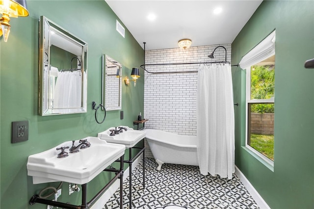 8204 Clemens Ave, West Hills, CA 91304 - full bathroom with a soaking tub and a shower with curtain