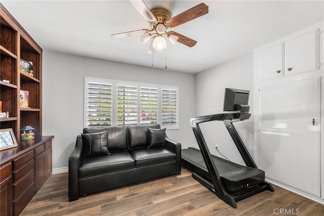 8204 Clemens Ave, West Hills, CA 91304 - workout area featuring ceiling fan and light wood finished floors