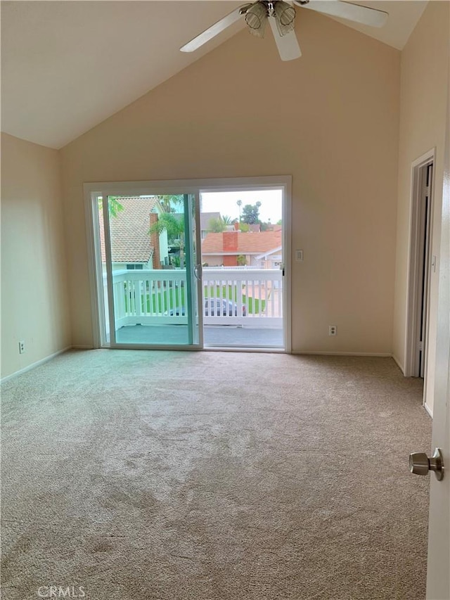 8818 Keremeos Way, San Diego, CA 92126 - carpeted spare room featuring ceiling fan, high vaulted ceiling, and baseboards