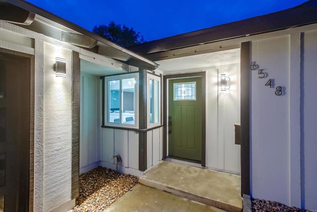 6548 Bantam Lake Cir, San Diego, CA 92119 - doorway to property with board and batten siding