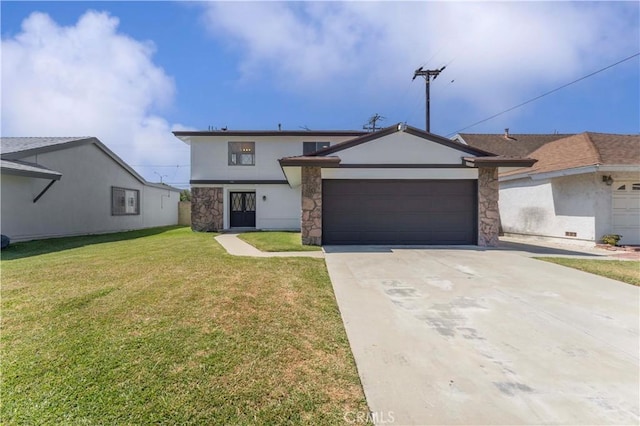 942 E Denwall Dr, Carson, CA 90746 - view of front of house featuring stone siding, stucco siding, a front yard, and driveway