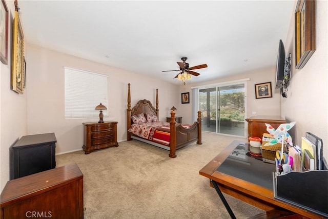 6122 Glen Abbey Pl, Fontana, CA 92336 - carpeted bedroom with access to outside, ceiling fan, and baseboards
