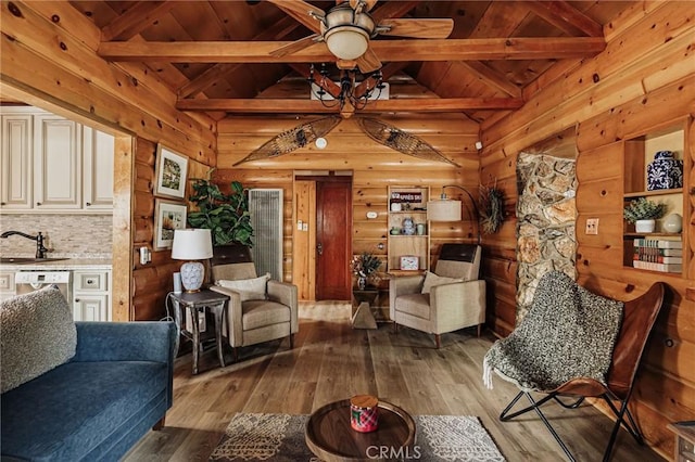 921 Anita Ave, Big Bear City, CA 92314 - living area featuring light wood-style flooring, a ceiling fan, and wood ceiling
