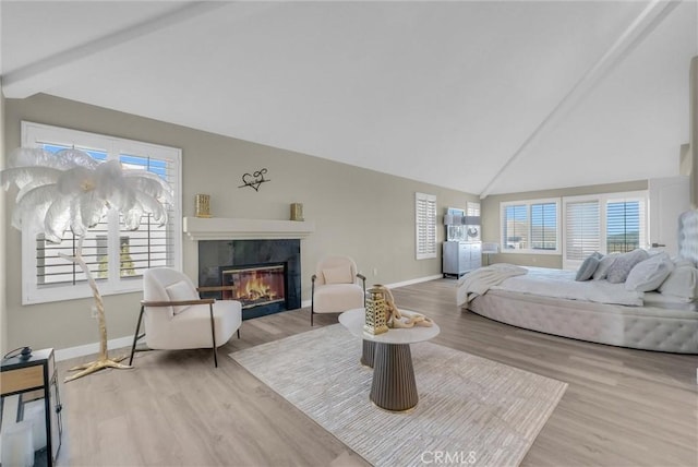 27055 Big Horn Mountain Way, Yorba Linda, CA 92887 - bedroom with a tile fireplace, baseboards, wood finished floors, and high vaulted ceiling