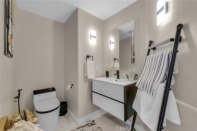 27055 Big Horn Mountain Way, Yorba Linda, CA 92887 - bathroom with marble look tiles, toilet, vanity, and baseboards