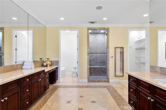 4818 Lemona Ave, Sherman Oaks, CA 91403 - full bath featuring a bidet, a shower stall, baseboards, vanity, and recessed lighting
