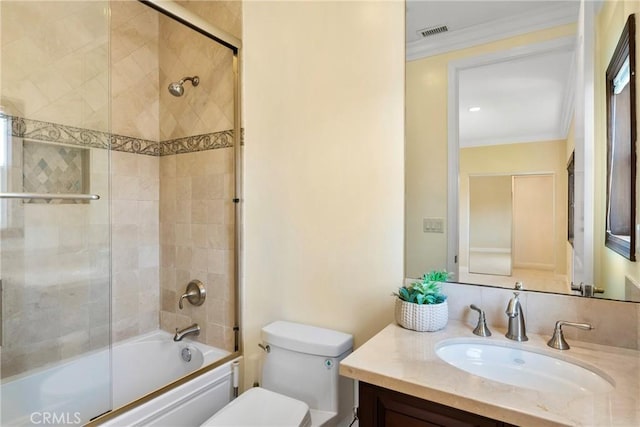 4818 Lemona Ave, Sherman Oaks, CA 91403 - full bath featuring ornamental molding, toilet, bath / shower combo with glass door, and vanity