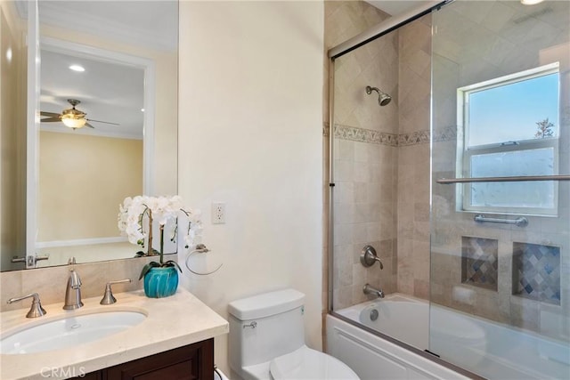 4818 Lemona Ave, Sherman Oaks, CA 91403 - full bath featuring a ceiling fan, vanity, toilet, and shower / bath combination with glass door