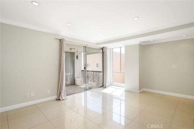 321 N Oakhurst Dr Unit 404, Beverly Hills, CA 90210 - empty room with crown molding, baseboards, recessed lighting, and light tile patterned floors