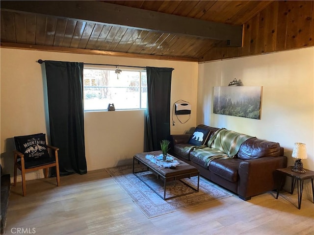 712 San Bernardino Ave, Sugarloaf, CA 92386 - living area with wooden ceiling and light wood-style floors