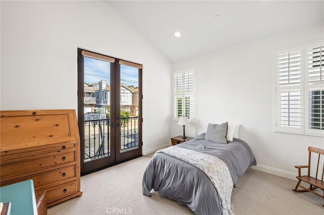 1715 Reed St, Redondo Beach, CA 90278 - bedroom with french doors, access to exterior, carpet floors, lofted ceiling, and recessed lighting